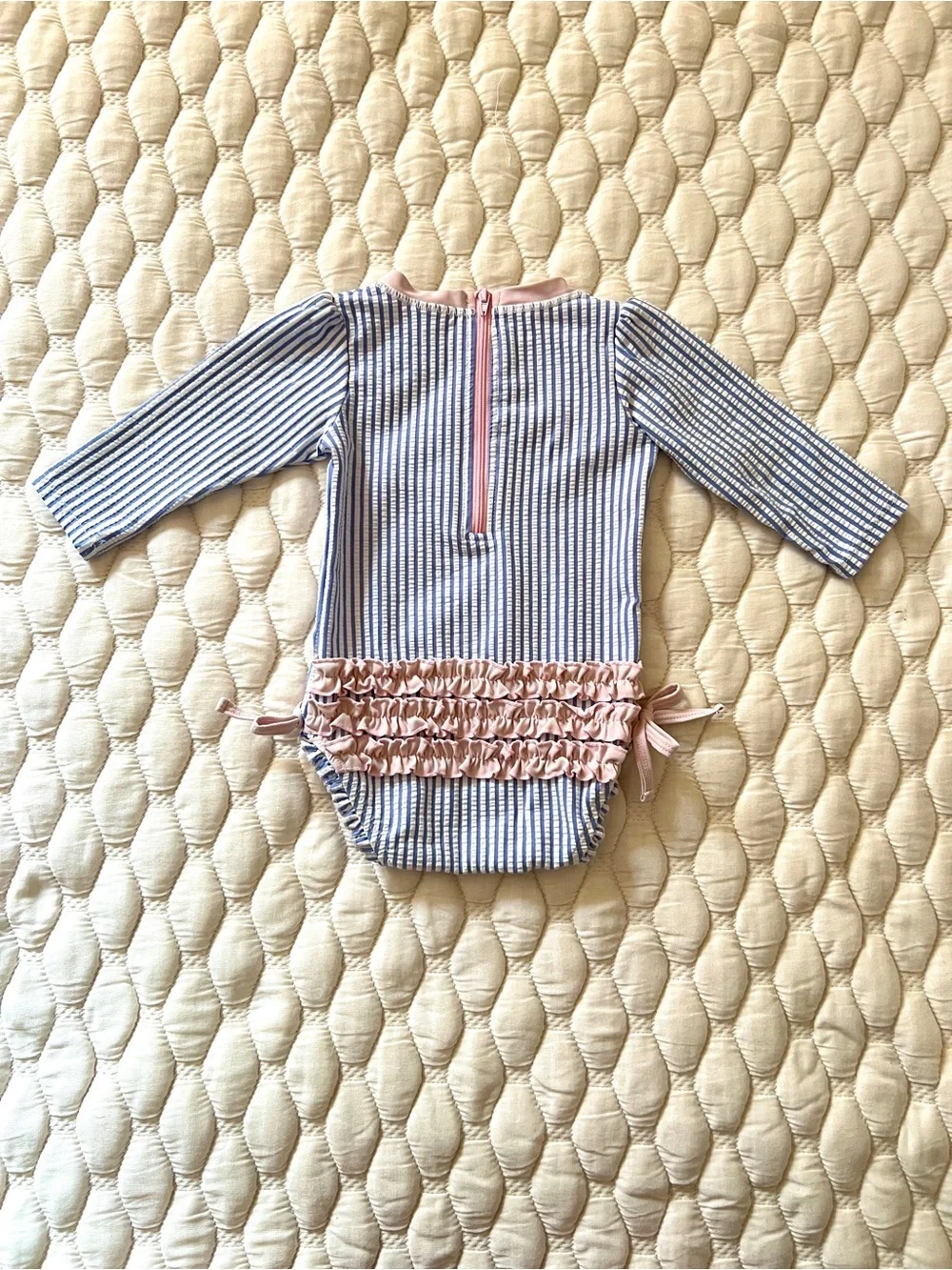 RuffleButts Baby Girl Seersucker Stripe Long Sleeve Rash Guard 6-12 Months